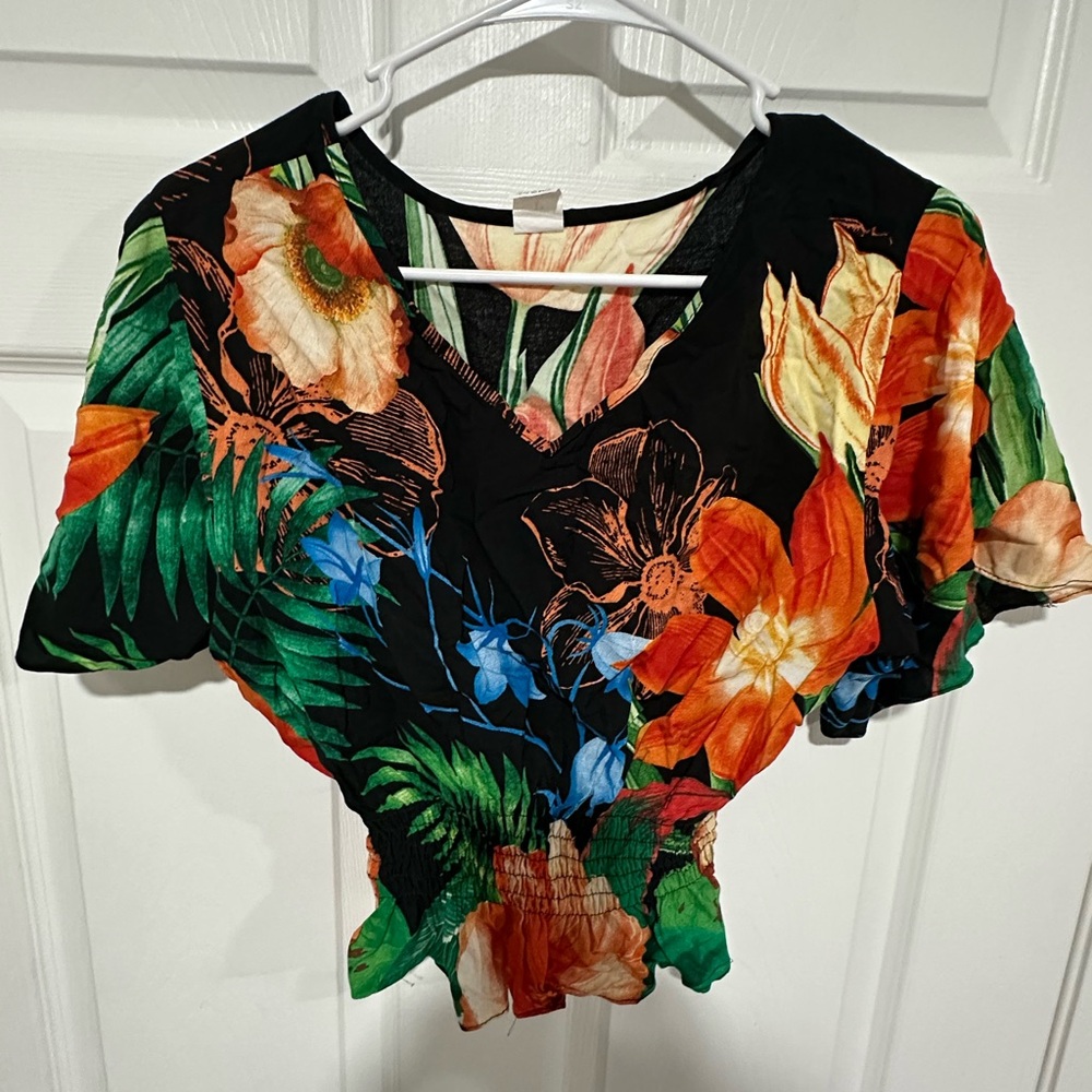 Floral V-Neck Women's Top - Multicolor